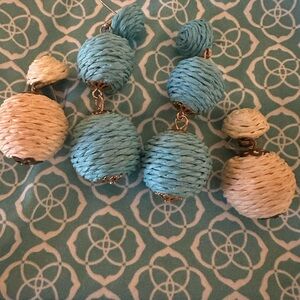 Elegant Blue and Cream Drop Statement Earrings